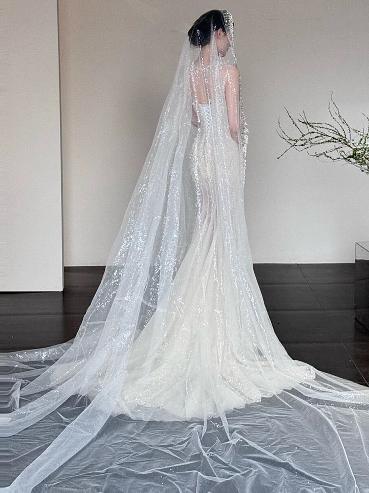 Sexy Mermaid Scoop Neck Tulle With Beads Gem Long Summer Bride Dress Long Bride Dress Classy White Wedding Dresses AU386