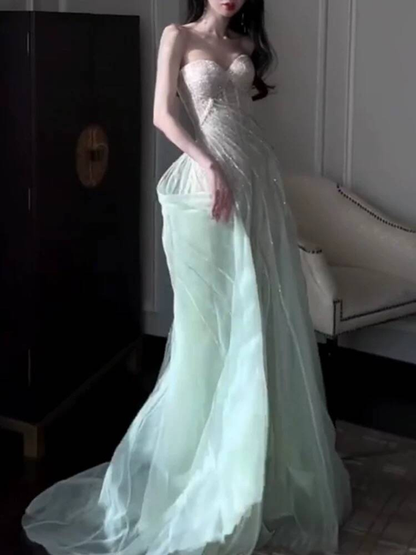 Beautiful Sheath Strapless Mint Green Sequin Prom Dresses Party Dress 17th Birthday Outfits Graduation Dress AU387