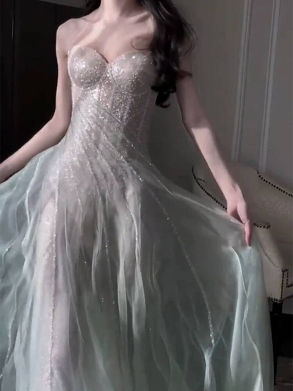 Beautiful Sheath Strapless Mint Green Sequin Prom Dresses Party Dress 17th Birthday Outfits Graduation Dress AU387