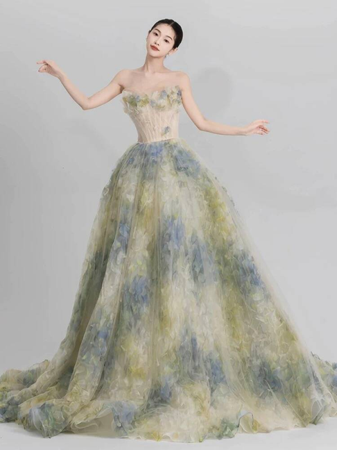 Cute Strapless Ball Gown Yellow Tulle Long Quinceanera Dress Quinceanera Dresses Sweet 15 16 Dress AU390