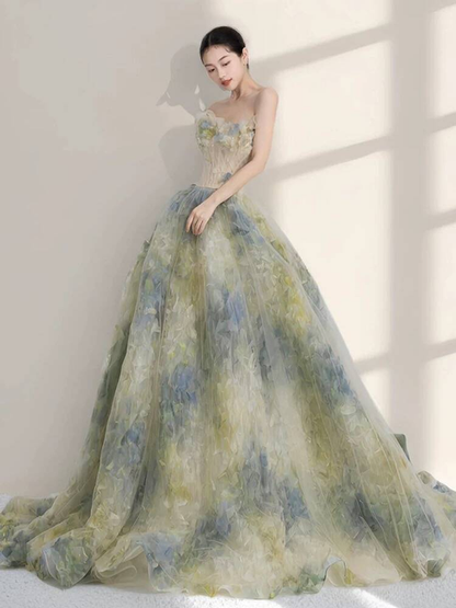 Cute Strapless Ball Gown Yellow Tulle Long Quinceanera Dress Quinceanera Dresses Sweet 15 16 Dress AU390