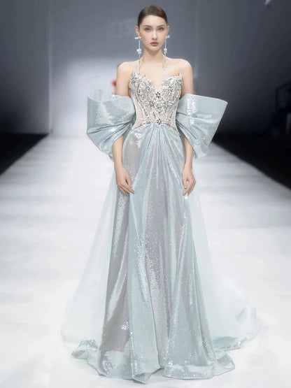 Gorgeous Mermaid Sweetheart Blue Sequins With Gem Beads Prom Dresses Formal Party Teens Evening Gowns AU391