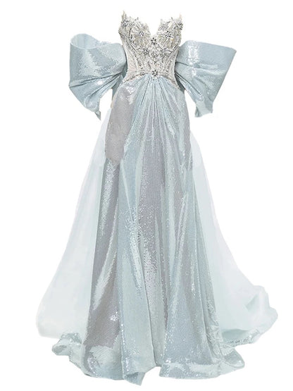 Gorgeous Mermaid Sweetheart Blue Sequins With Gem Beads Prom Dresses Formal Party Teens Evening Gowns AU391