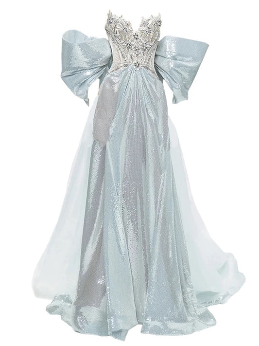 Gorgeous Mermaid Sweetheart Blue Sequins With Gem Beads Prom Dresses Formal Party Teens Evening Gowns AU391