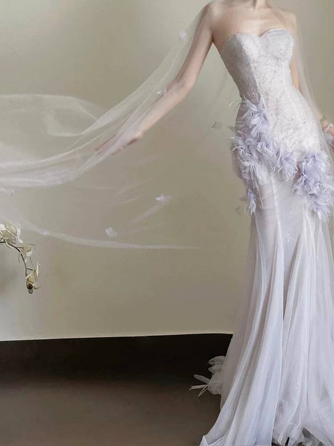 Beautiful Mermaid Sweetheart Lilac Tulle Prom Dresses Party Dress Birthday Outfits Graduation Dress AU392