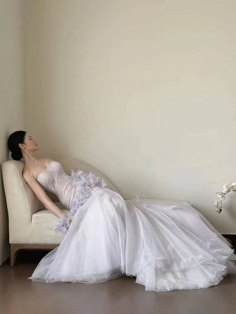 Beautiful Mermaid Sweetheart Lilac Tulle Prom Dresses Party Dress Birthday Outfits Graduation Dress AU392