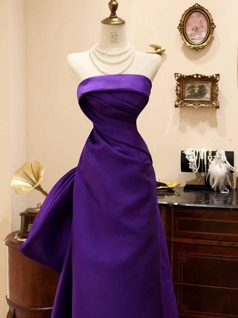 Timeless Mermaid Strapless Grape Satin Prom Dresses Party Dress 18th Birthday Outfits Graduation Dress AU397