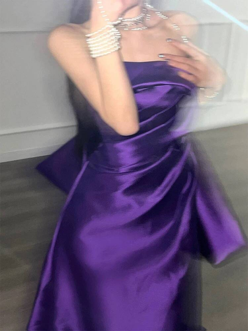 Timeless Mermaid Strapless Grape Satin Prom Dresses Party Dress 18th Birthday Outfits Graduation Dress AU397