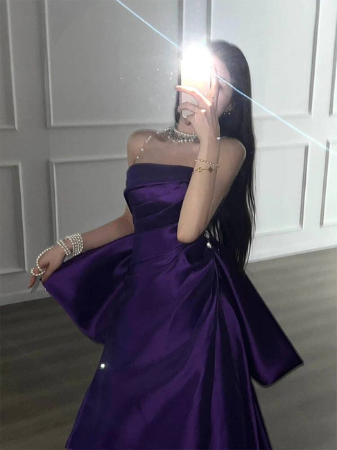 Timeless Mermaid Strapless Grape Satin Prom Dresses Party Dress 18th Birthday Outfits Graduation Dress AU397