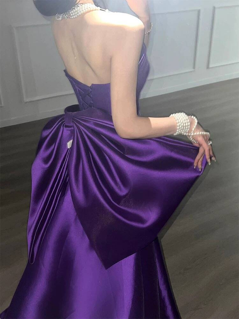 Timeless Mermaid Strapless Grape Satin Prom Dresses Party Dress 18th Birthday Outfits Graduation Dress AU397