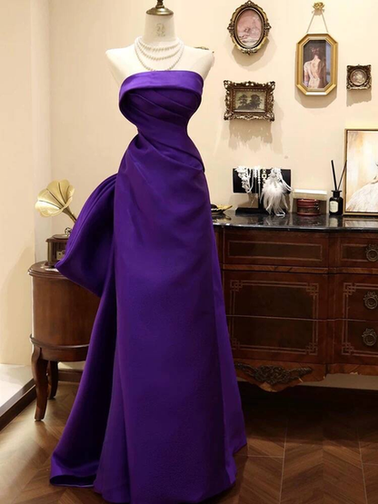 Timeless Mermaid Strapless Grape Satin Prom Dresses Party Dress 18th Birthday Outfits Graduation Dress AU397