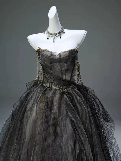 Cute Ball Gown Spaghetti Straps Black Tulle Long Quinceanera Dress Quinceanera Dresses Sweet 15 16 Dress AU401