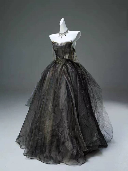 Cute Ball Gown Spaghetti Straps Black Tulle Long Quinceanera Dress Quinceanera Dresses Sweet 15 16 Dress AU401