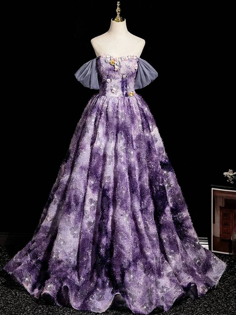 Cute Ball Gown Off The Shoulder Purple Long Quinceanera Dress Quinceanera Dresses Sweet 15 16 Dress AU407