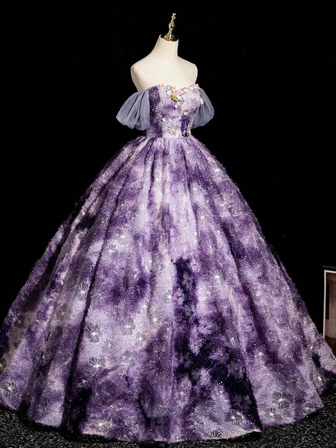 Cute Ball Gown Off The Shoulder Purple Long Quinceanera Dress Quinceanera Dresses Sweet 15 16 Dress AU407