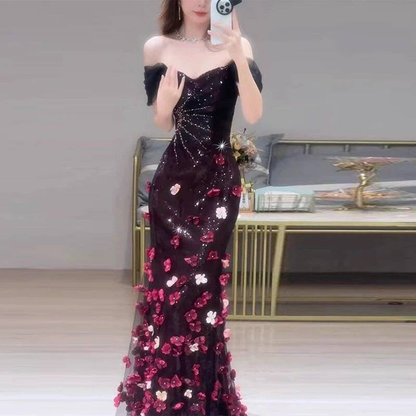 Modest Mermaid Off The Shoulder Black Tulle Long Prom Dress Inspiration Party Formal Gown Prom Dresses AU408