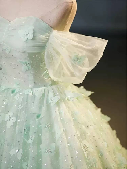 Classy Ball Gown Off The Shoulder Mint Green Tulle Prom Dresses Party Dress 21st Birthday Outfits Senior Graduation Dress AU412