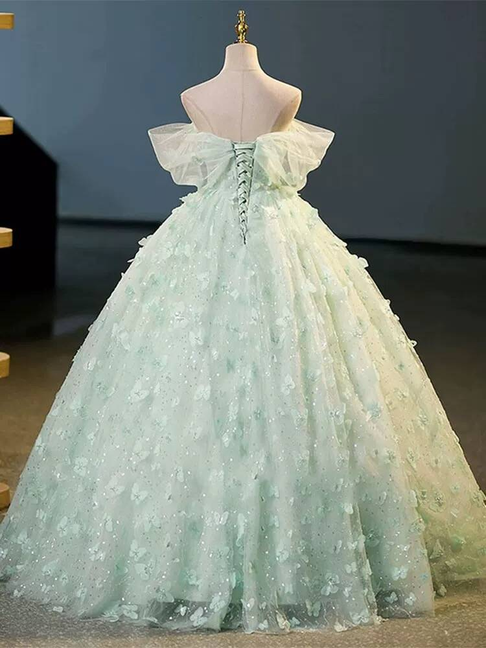 Classy Ball Gown Off The Shoulder Mint Green Tulle Prom Dresses Party Dress 21st Birthday Outfits Senior Graduation Dress AU412