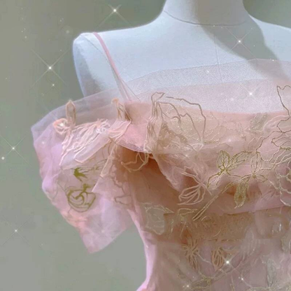 Cute Ball Gown Off The Shoulder Blush Pink Lace Prom Dresses Party Dress 20th Birthday Outfits Graduation Dress AU416