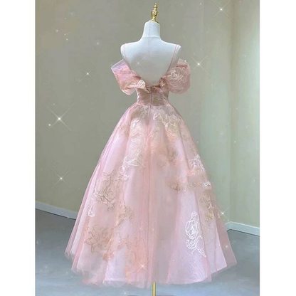 Cute Ball Gown Off The Shoulder Blush Pink Lace Prom Dresses Party Dress 20th Birthday Outfits Graduation Dress AU416