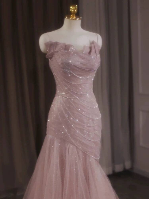 Classy Mermaid Sweetheart Pink Tulle Prom Dresses Party Dress 21st Birthday Outfits Senior Graduation Dress AU417