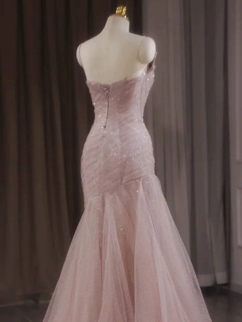 Classy Mermaid Sweetheart Pink Tulle Prom Dresses Party Dress 21st Birthday Outfits Senior Graduation Dress AU417