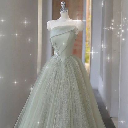 Cute Ball Gown Strapless Mint Green Tulle Prom Dresses Party Dress 20th Birthday Outfits Graduation Dress AU418