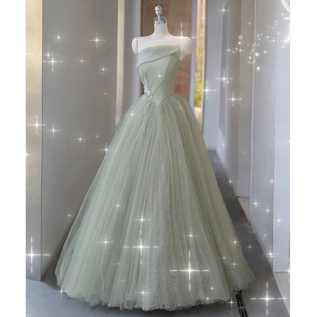 Cute Ball Gown Strapless Mint Green Tulle Prom Dresses Party Dress 20th Birthday Outfits Graduation Dress AU418