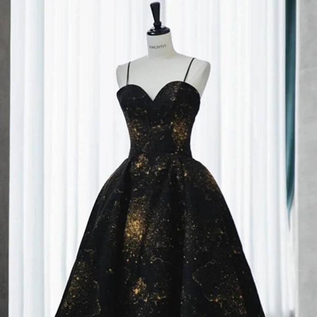 Modest Ball Gown Spaghetti Straps Black Sequin Prom Dresses Party Dress Dance Senior High School Graduation Dress AU427