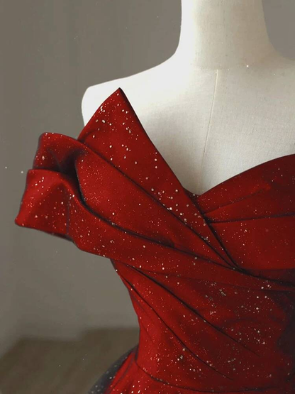 Unique Ball Gown Off The Shoulder Red Tulle Prom Dresses Party Dress 20th Birthday Outfits Graduation Dress AU431
