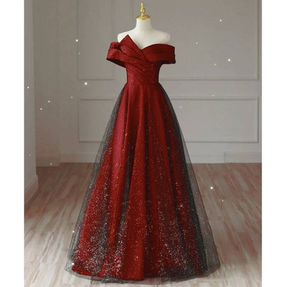 Unique Ball Gown Off The Shoulder Red Tulle Prom Dresses Party Dress 20th Birthday Outfits Graduation Dress AU431
