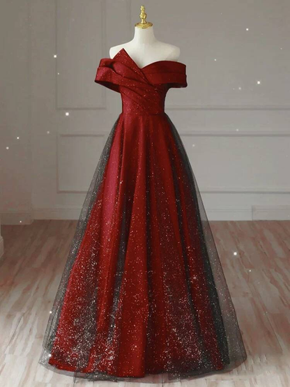 Unique Ball Gown Off The Shoulder Red Tulle Prom Dresses Party Dress 20th Birthday Outfits Graduation Dress AU431