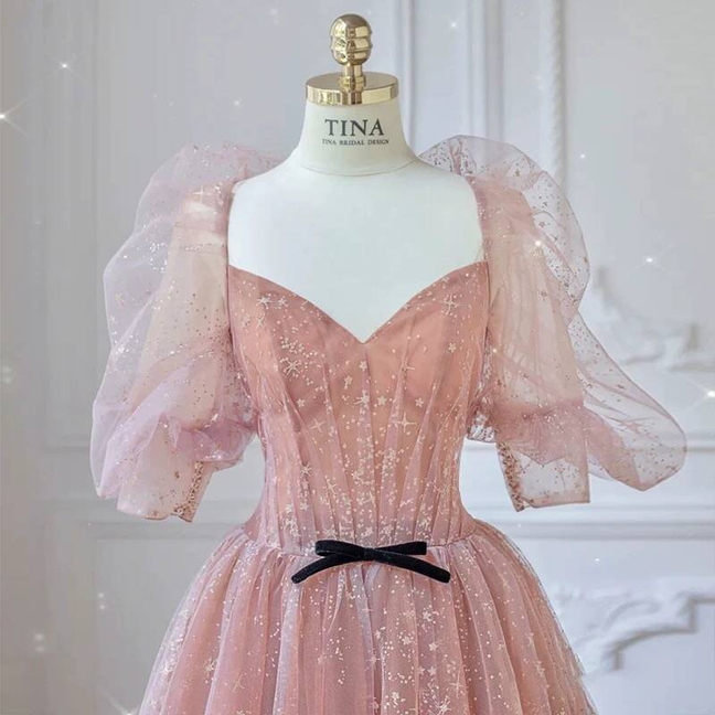 Classy Ball Gown Sweetheart Blush Pink Tulle Prom Dresses Party Dress 21st Birthday Outfits Senior Graduation Dress AU433