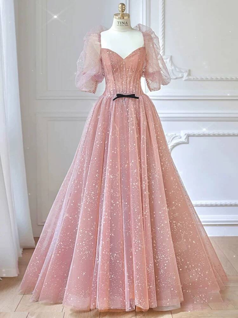 Classy Ball Gown Sweetheart Blush Pink Tulle Prom Dresses Party Dress 21st Birthday Outfits Senior Graduation Dress AU433