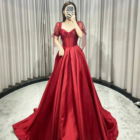 Elegant Ball Gown Sweetheart Red Satin Prom Dresses Party Dress 21st Birthday Outfits Senior Graduation Dress AU434