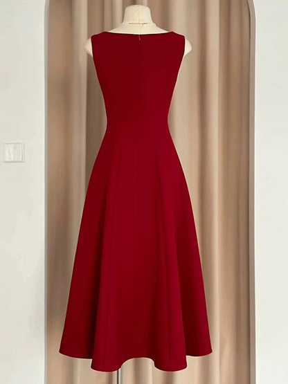 Simple A line Square Neck Red Satin Prom Dresses Party Dress 18th Birthday Outfits Graduation Dress AU437