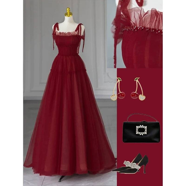 Timeless A Line Spaghetti Straps Sequin Burgundy Prom Dress Inspiration Long Party Formal Prom Dresses AU442