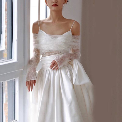 Modest Mermaid Off The Shoulder White Tulle Wedding Dress Styles Long Fairytale Wedding Dresses Ideas AU459
