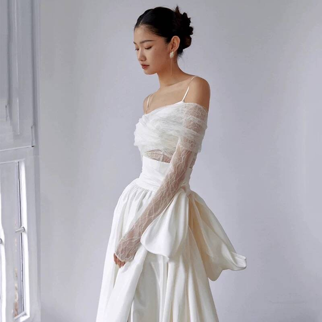 Modest Mermaid Off The Shoulder White Tulle Wedding Dress Styles Long Fairytale Wedding Dresses Ideas AU459