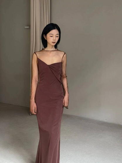 Elegant Mermaid Brown Long Prom Dresses Party Dress 16th Birthday Outfits Senior Graduation Dress AU470