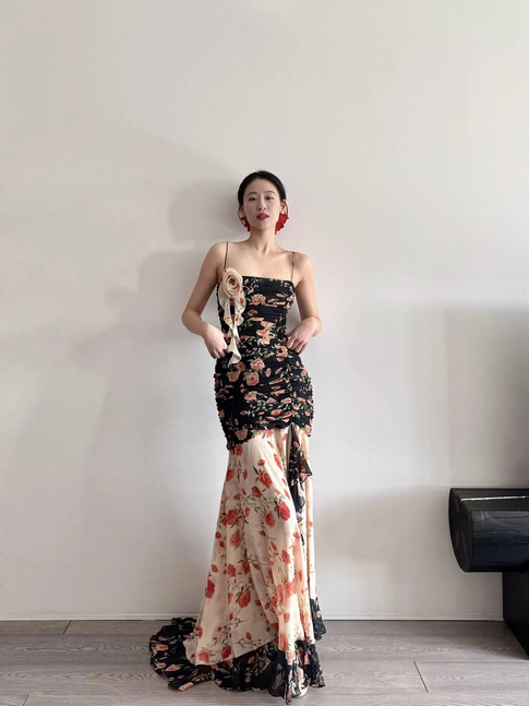 Vintage Mermaid Spaghetti Straps Floral Long Prom Dresses Party Dress 16th Birthday Outfits Senior Graduation Dress AU472