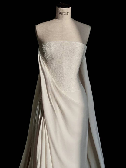 Vintage Sheath Strapless Lace Satin Wedding Dress Bride Gown Fairytale Wedding Dresses AU480