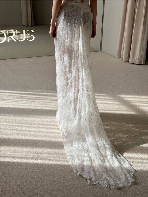 Vintage Mermaid Lace White Wedding Gown Long Fairytale Brides Gown Wedding Dresses AU483