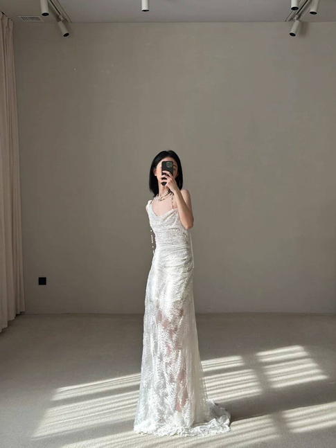 Vintage Mermaid Lace White Wedding Gown Long Fairytale Brides Gown Wedding Dresses AU483