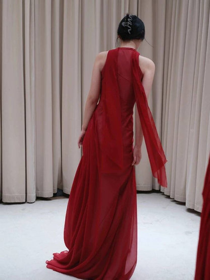Classy Mermaid High Neck Burgundy Chiffon Long Prom Dresses Inspiration Prom Dress Senior Graduation Dress AU485