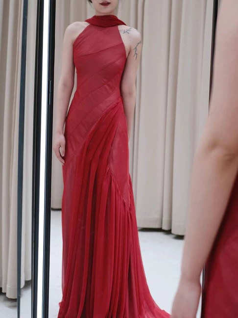 Classy Mermaid High Neck Burgundy Chiffon Long Prom Dresses Inspiration Prom Dress Senior Graduation Dress AU485