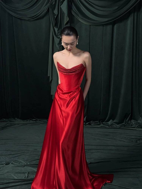 Classy Mermaid Sweetheart Neck Red Satin Long Prom Dresses Inspiration Prom Dress Senior Graduation Dress AU489
