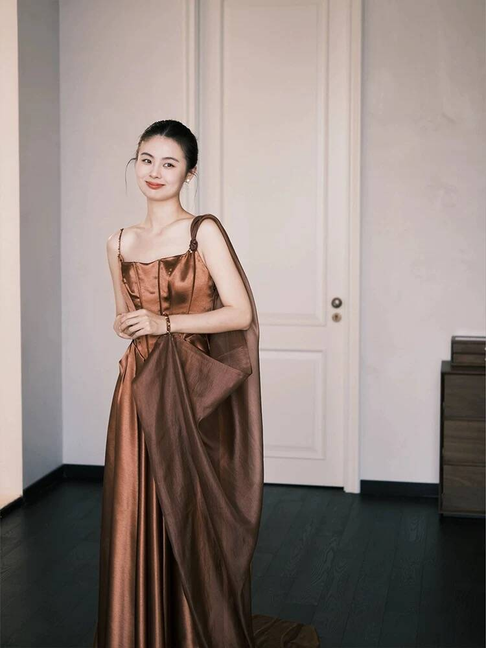 Vintage A line Spaghetti Straps Brown Long Prom Dresses Party Dress 16th Birthday Outfits Senior Graduation Dress AU490