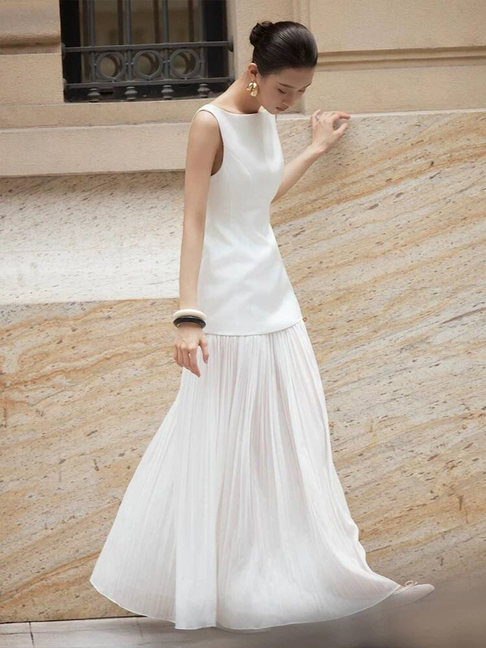 Elegant Mermaid Scoop Neck White Satin Prom Dresses Party Dress 16th Birthday Outfits Senior Graduation Dress AU494