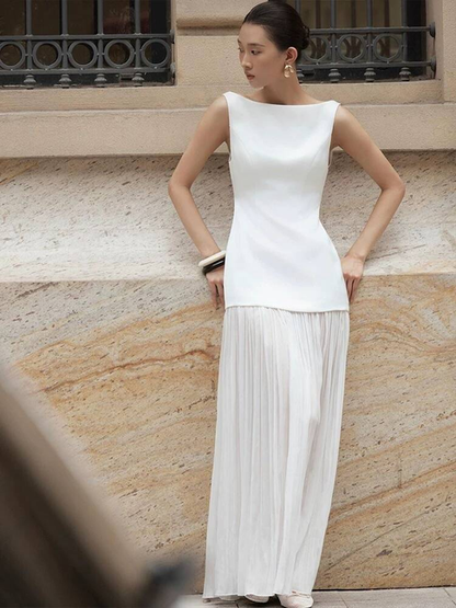 Elegant Mermaid Scoop Neck White Satin Prom Dresses Party Dress 16th Birthday Outfits Senior Graduation Dress AU494